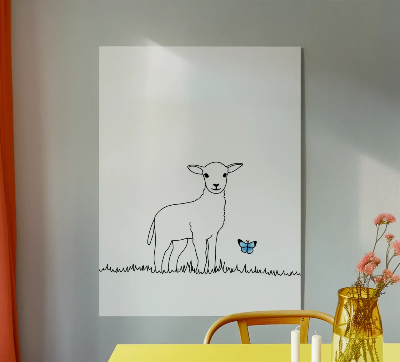 Agnello con farfalla - Line art minimalista plexiglass da Viv Line Art