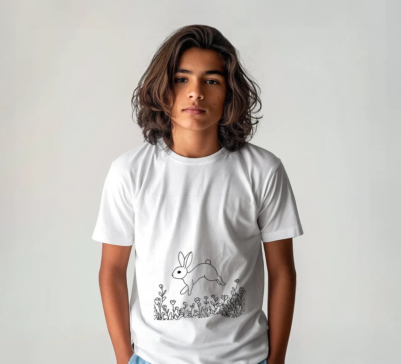 Rabbit In Spring - Minimalist Line Art kids t-shirt by Viv Line Art