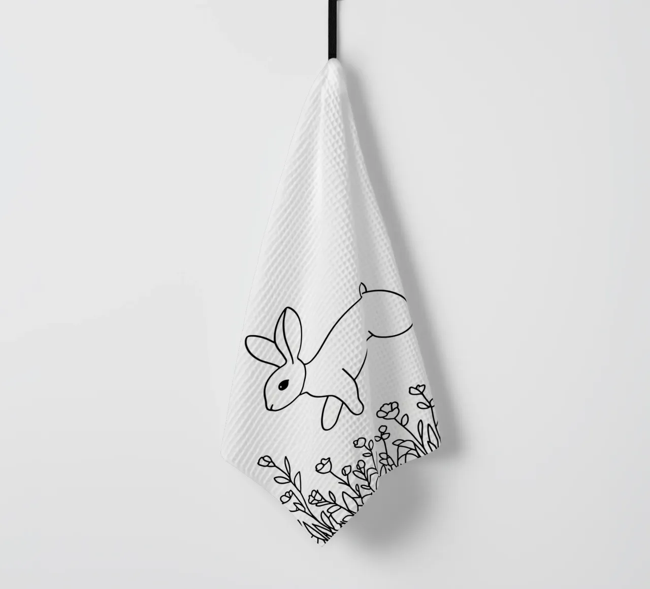 Rabbit In Spring - Minimalist Line Art Geschirrtuch von Viv Line Art