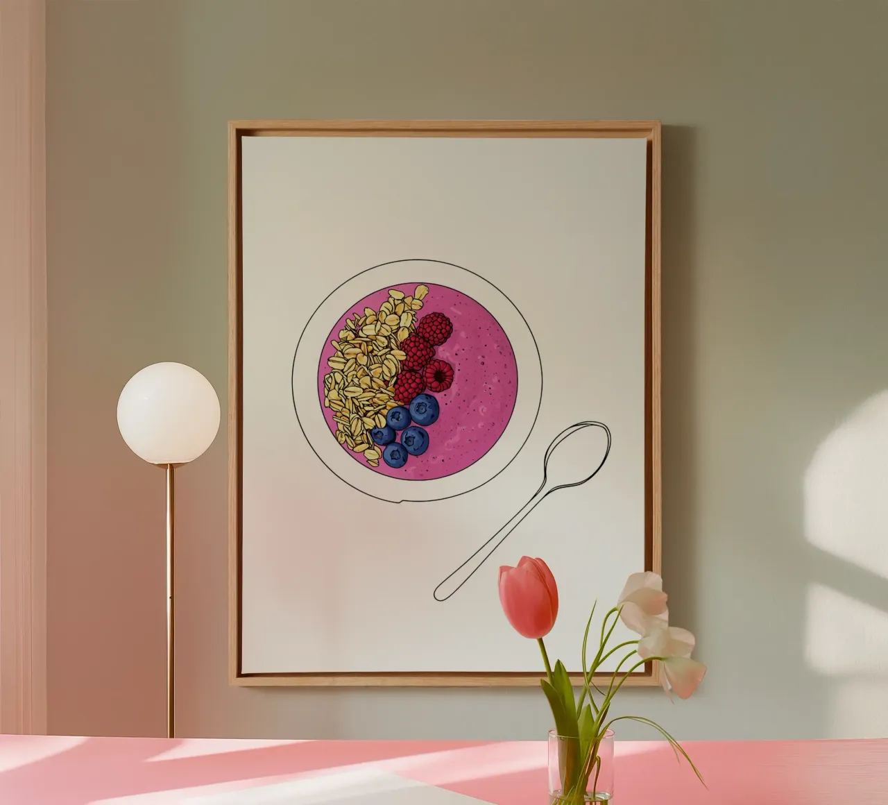 Smoothie Bowl - Linea d'arte minimalista sul cibo sano tela con Cornice a cassetta da Viv Line Art