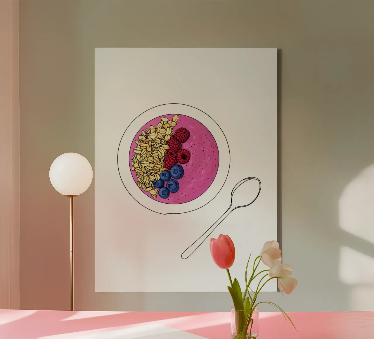 Smoothie Bowl - Linea d'arte minimalista sul cibo sano tela con Cornice a cassetta da Viv Line Art