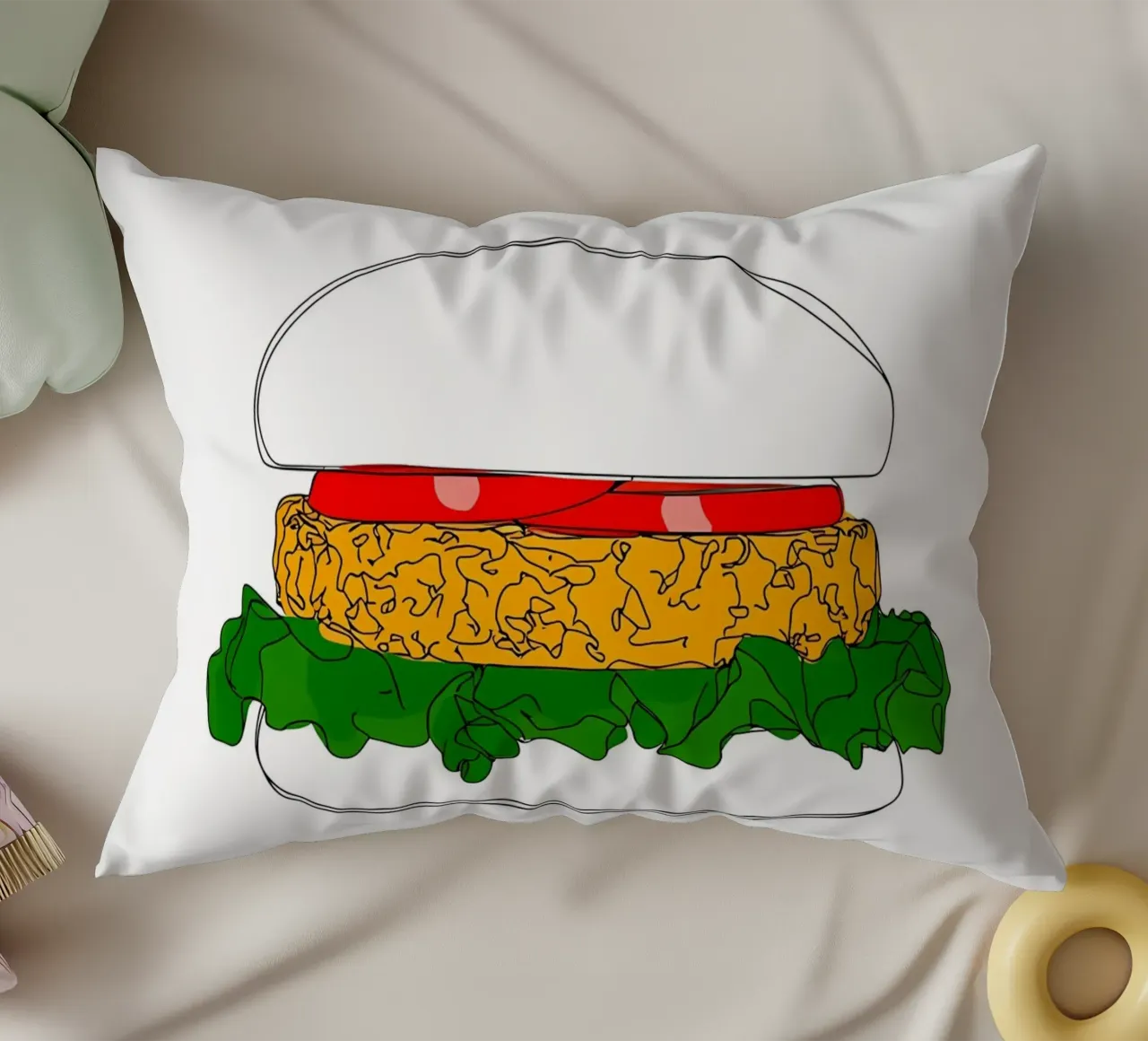Burger - Illustrazione minimalista di linee di fast food cuscino da Viv Line Art