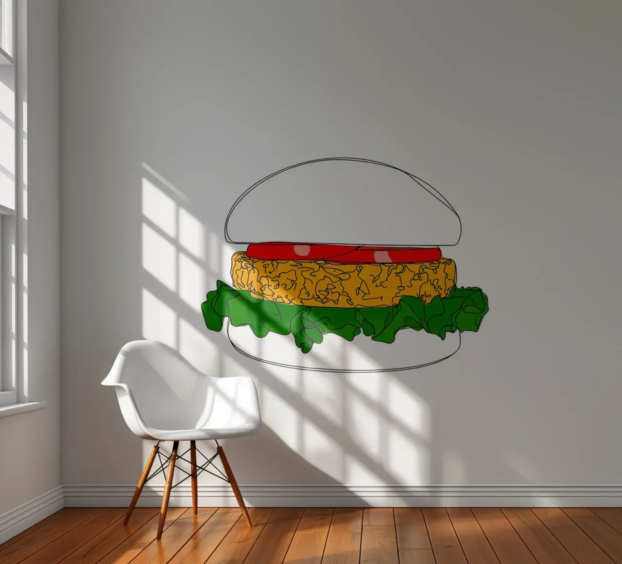 Burger - Minimalist fast food line art illustration photo wallpaper by Viv Line Art