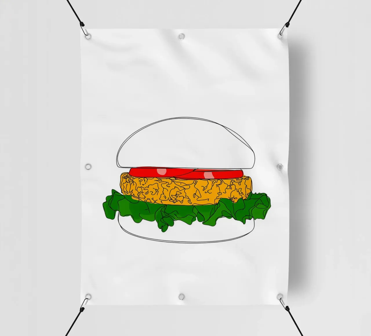 Burger - Minimalist fast food line art illustration pvc cover by Viv Line Art