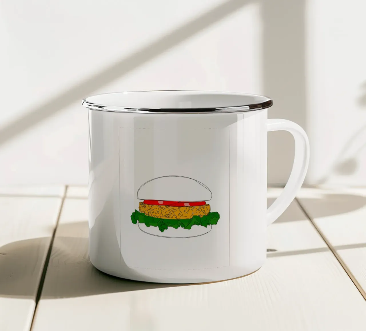 Burger - Illustrazione minimalista di linee di fast food tazza in smalto da Viv Line Art