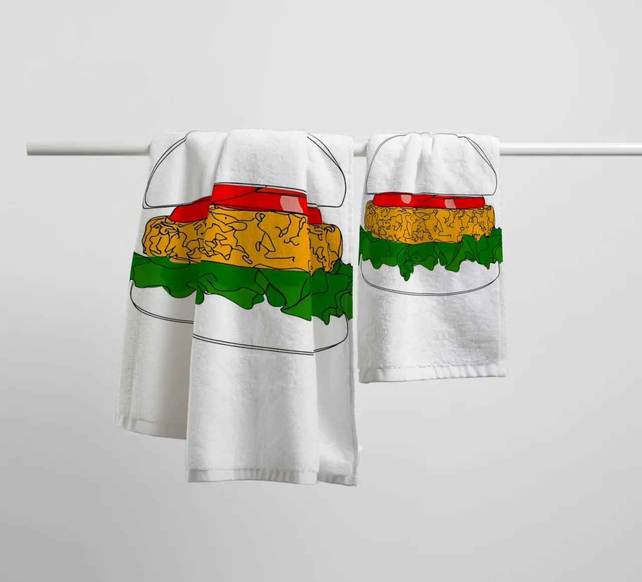 Burger - Minimalist fast food line art illustration towel by Viv Line Art