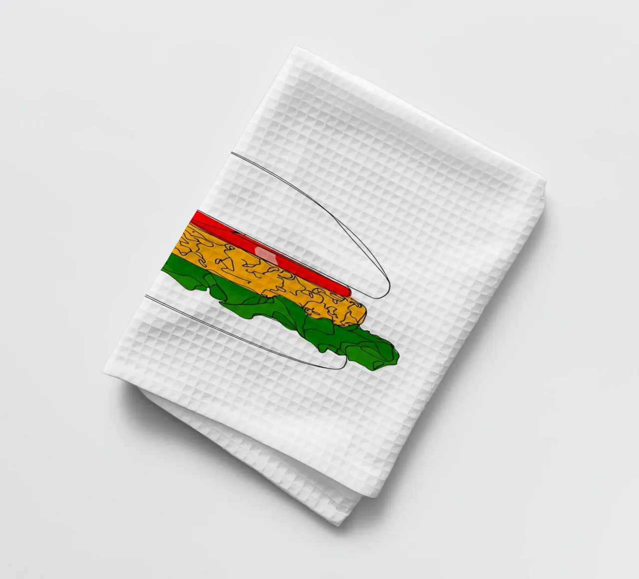 Burger - Minimalist fast food line art illustration tea towel by Viv Line Art