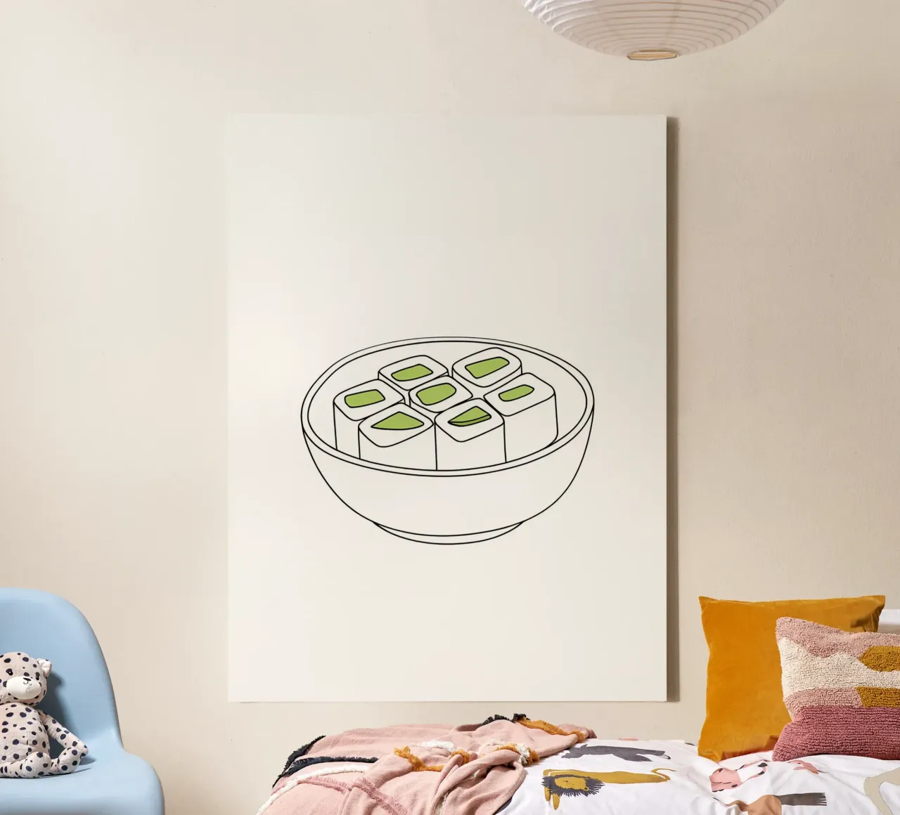 Rotoli di sushi - Illustrazione minimalista di line art di cibo giapponese tela con Cornice a cassetta da Viv Line Art