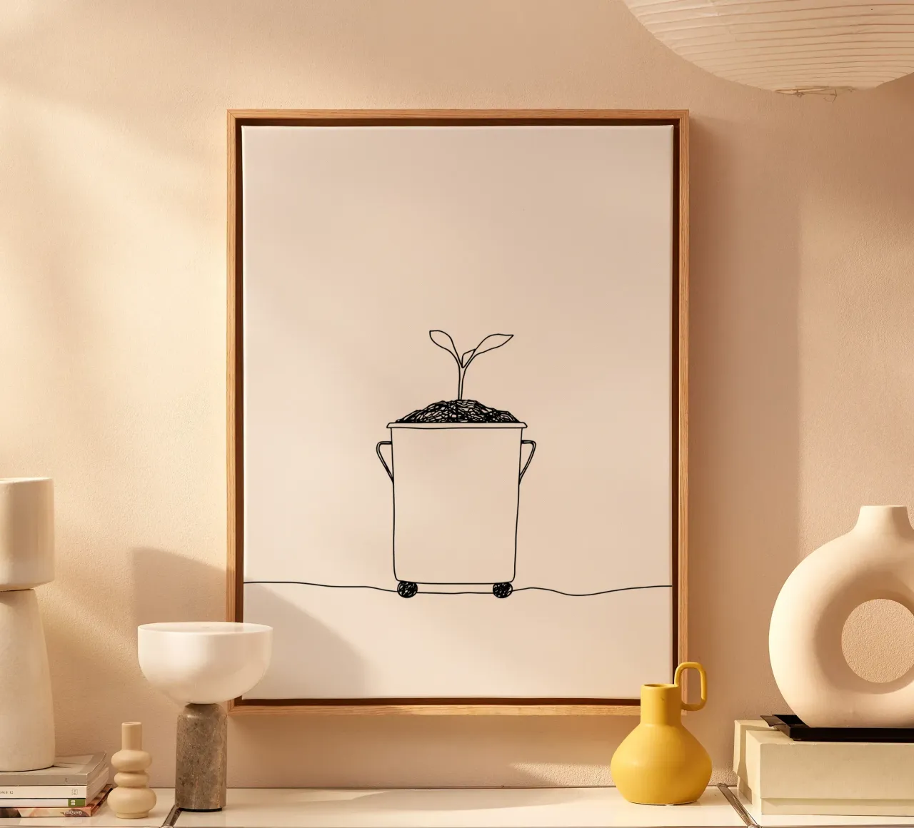 Save Earth - Line Art minimalista per la sensibilizzazione ambientale tela con Cornice a cassetta da Viv Line Art