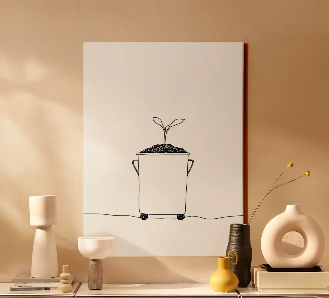 Save Earth - Line Art minimalista per la sensibilizzazione ambientale tela con Cornice a cassetta da Viv Line Art