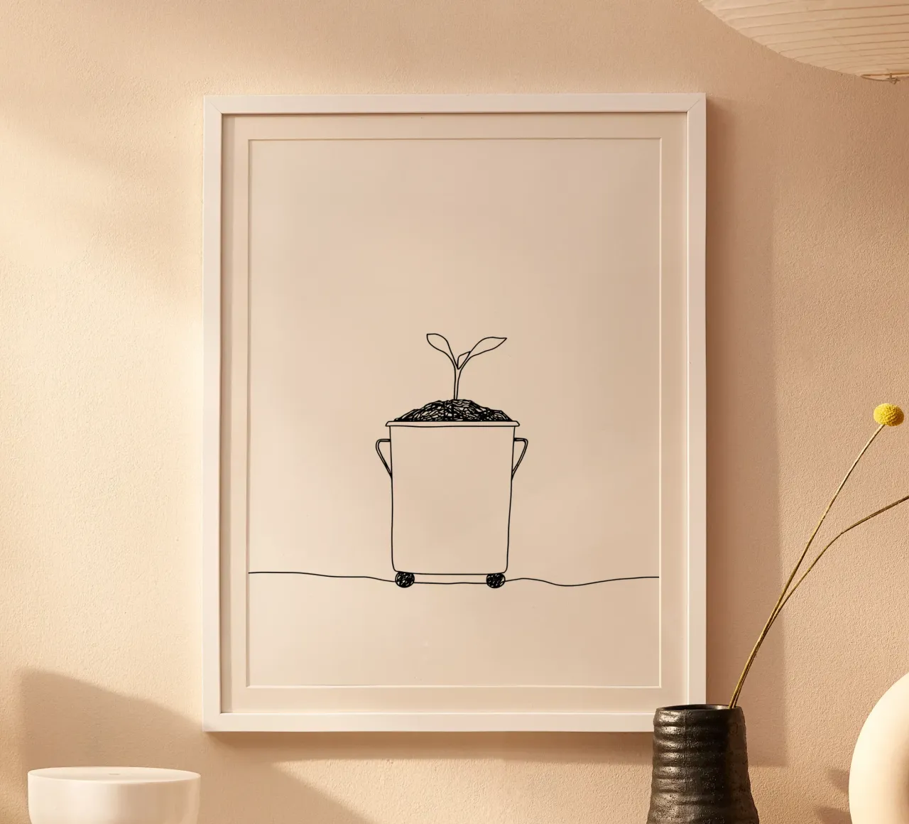 Save Earth - Line Art minimalista per la sensibilizzazione ambientale poster con telaio in legno da Viv Line Art
