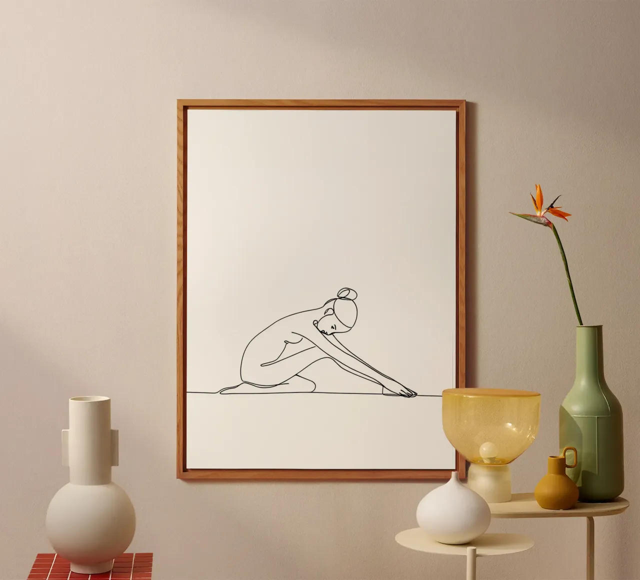 Donna yoga - Line art minimalista pannello forex da Viv Line Art