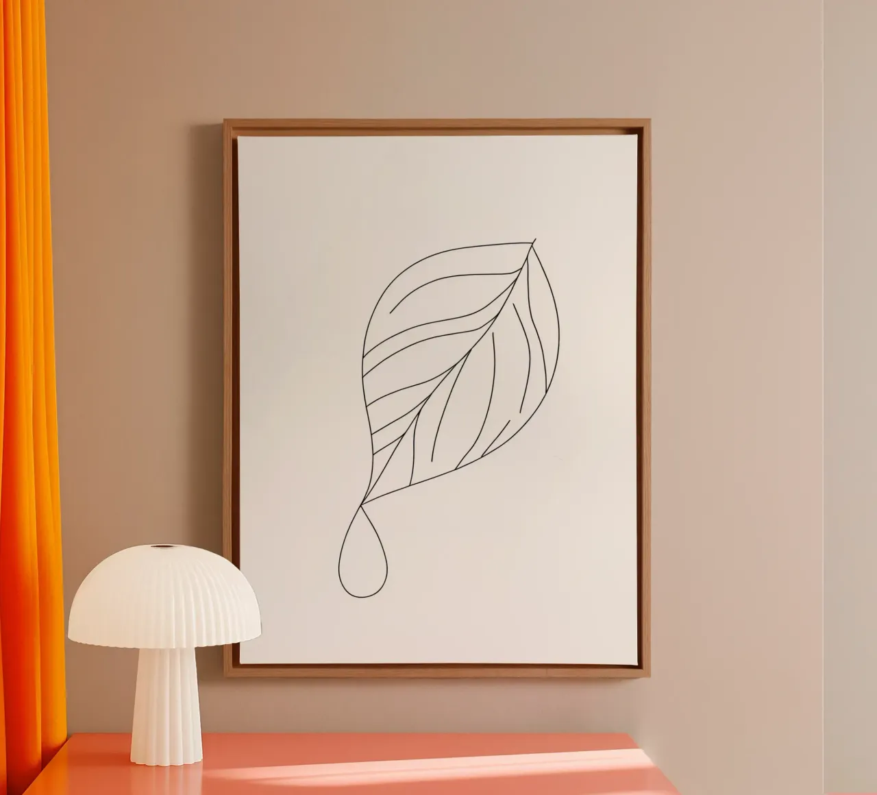 Water Drop on Leaf - Minimalist Nature Line Art canvas with Floater frame by Viv Line Art