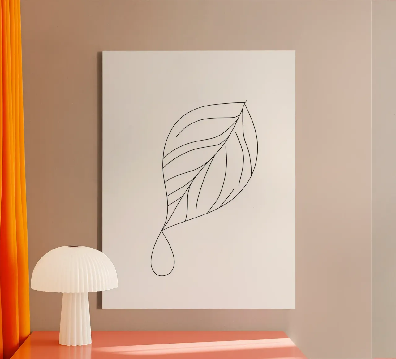 Water Drop on Leaf - Minimalist Nature Line Art canvas with Floater frame by Viv Line Art