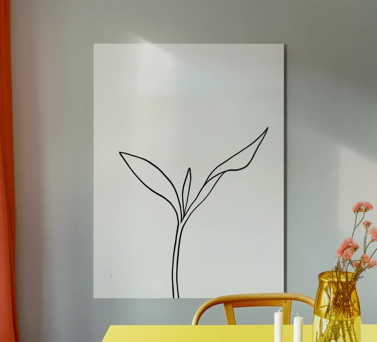 Pianta minimalista in crescita - Disegno botanico di line art. alluminio dibond da Viv Line Art