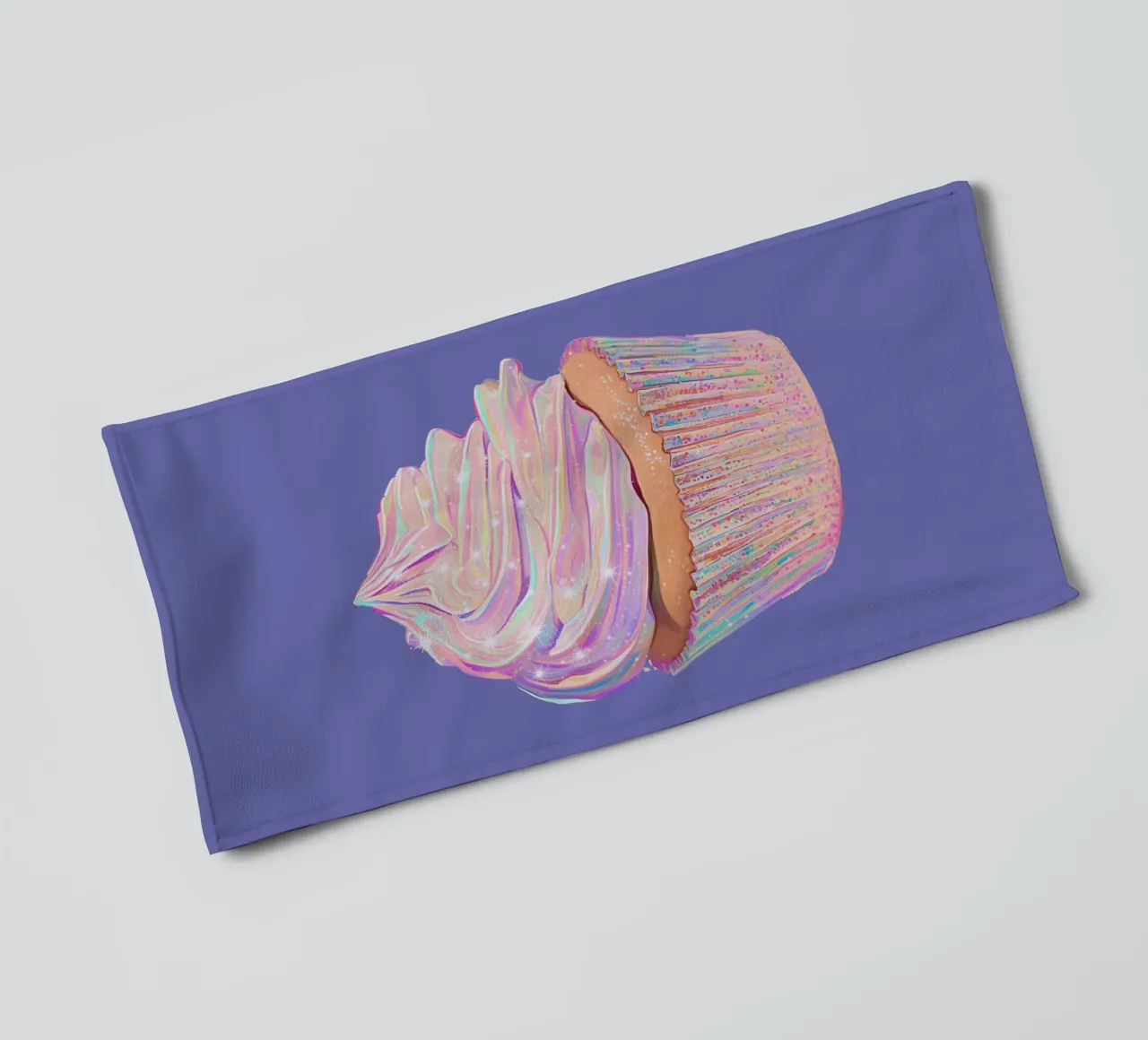 Pastel Rainbow Cupcake Art with Sparkling Frosting towel by Melloi Art Print