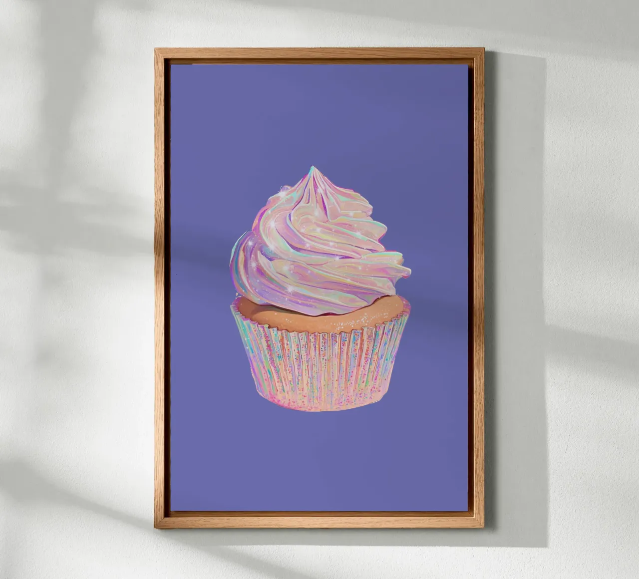 Pastel Rainbow Cupcake Art with Sparkling Frosting canvas with Floater frame by Melloi Art Print