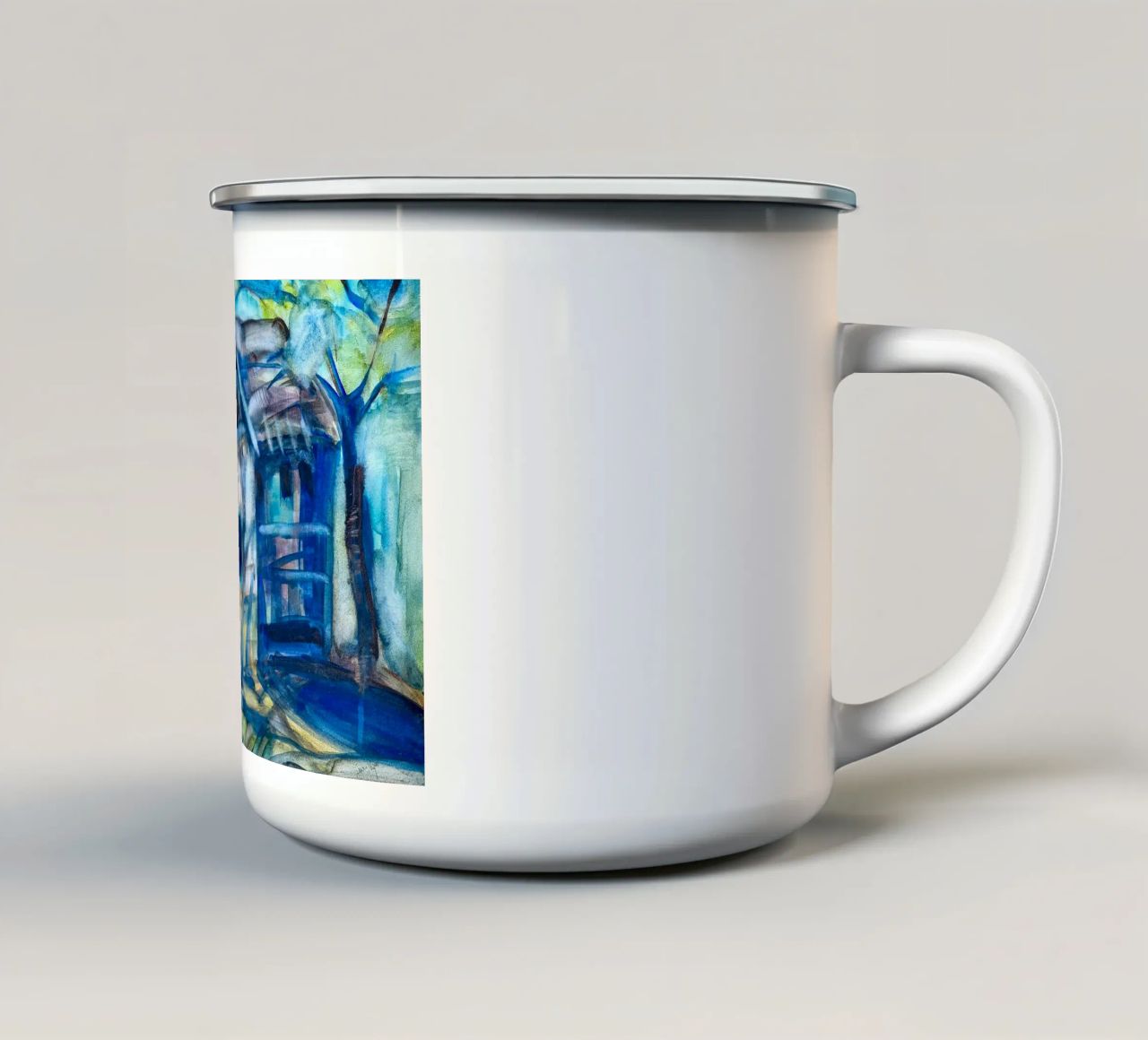 Timeless Solitude of a Blue House tazza in smalto da Stoian Hitrov