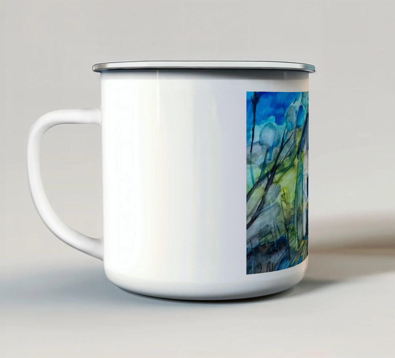 Timeless Solitude of a Blue House tazza in smalto da Stoian Hitrov