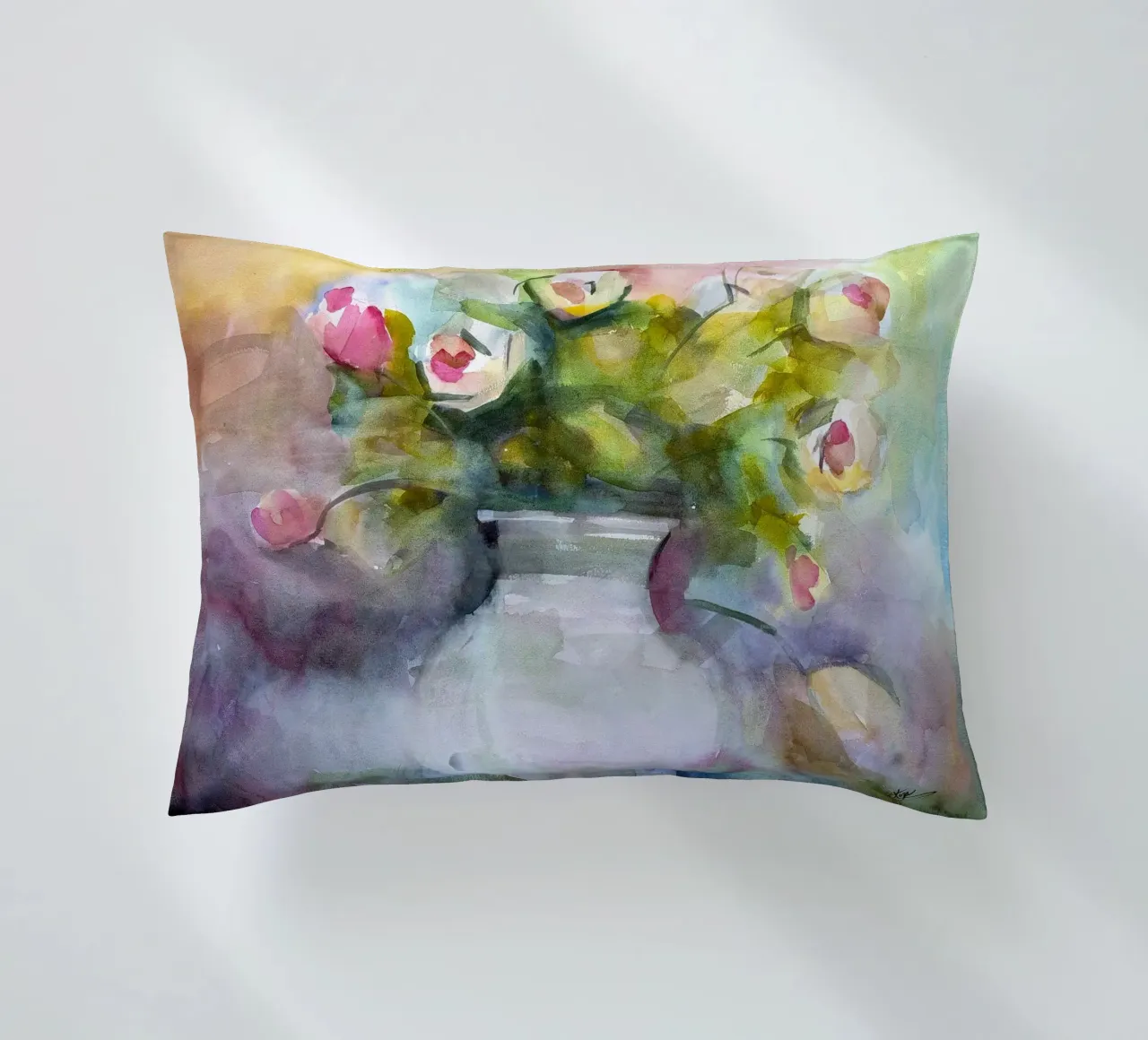 Bloom a watercolor botanical still life painting cuscino da Stoian Hitrov