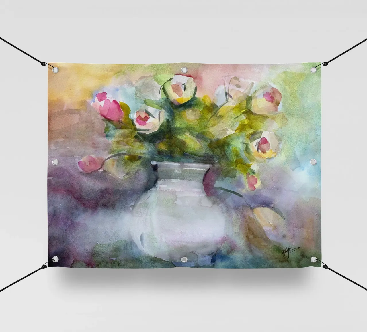 Bloom a watercolor botanical still life painting telo in pvc da Stoian Hitrov