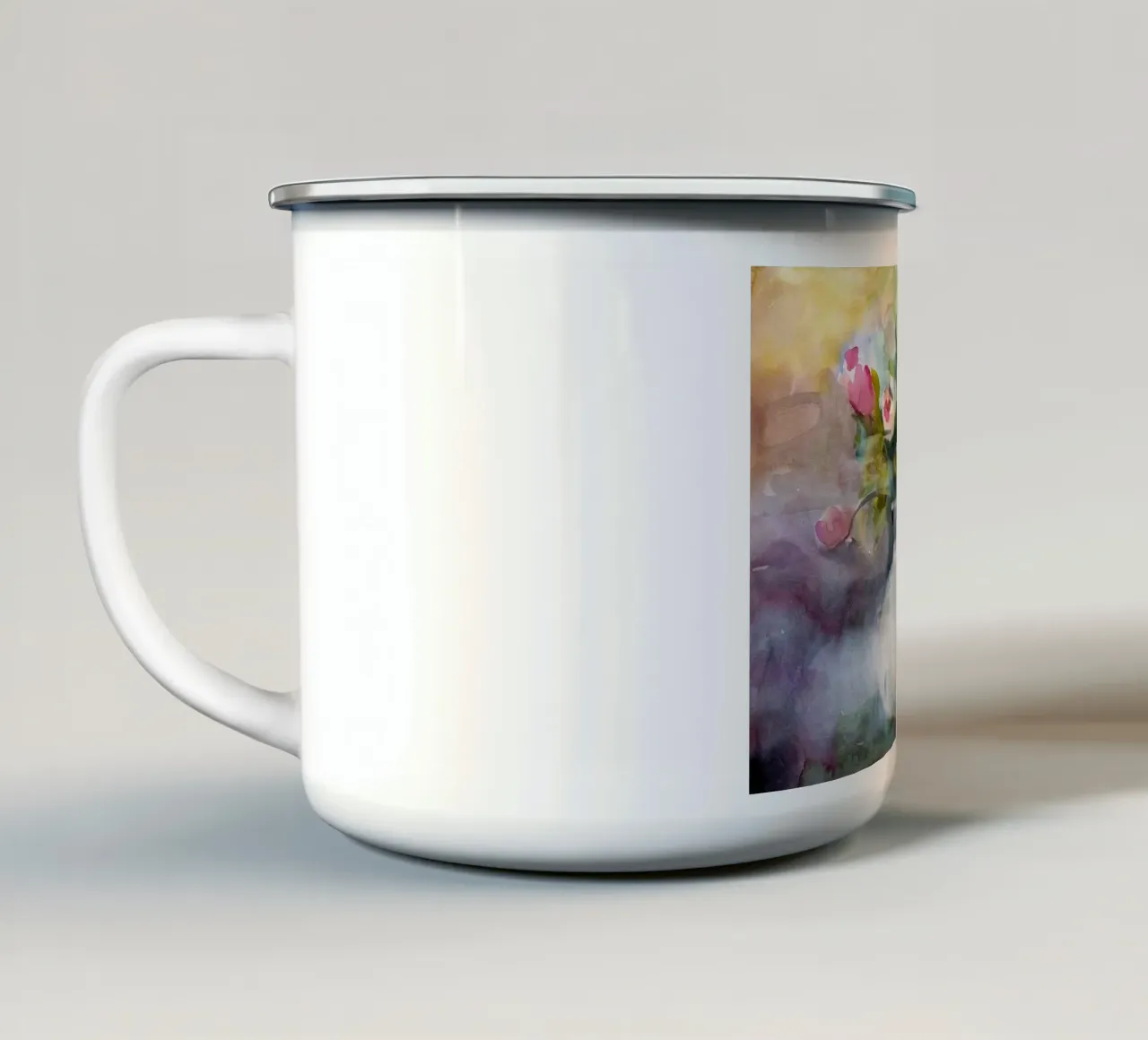 Bloom a watercolor botanical still life painting tazza in smalto da Stoian Hitrov