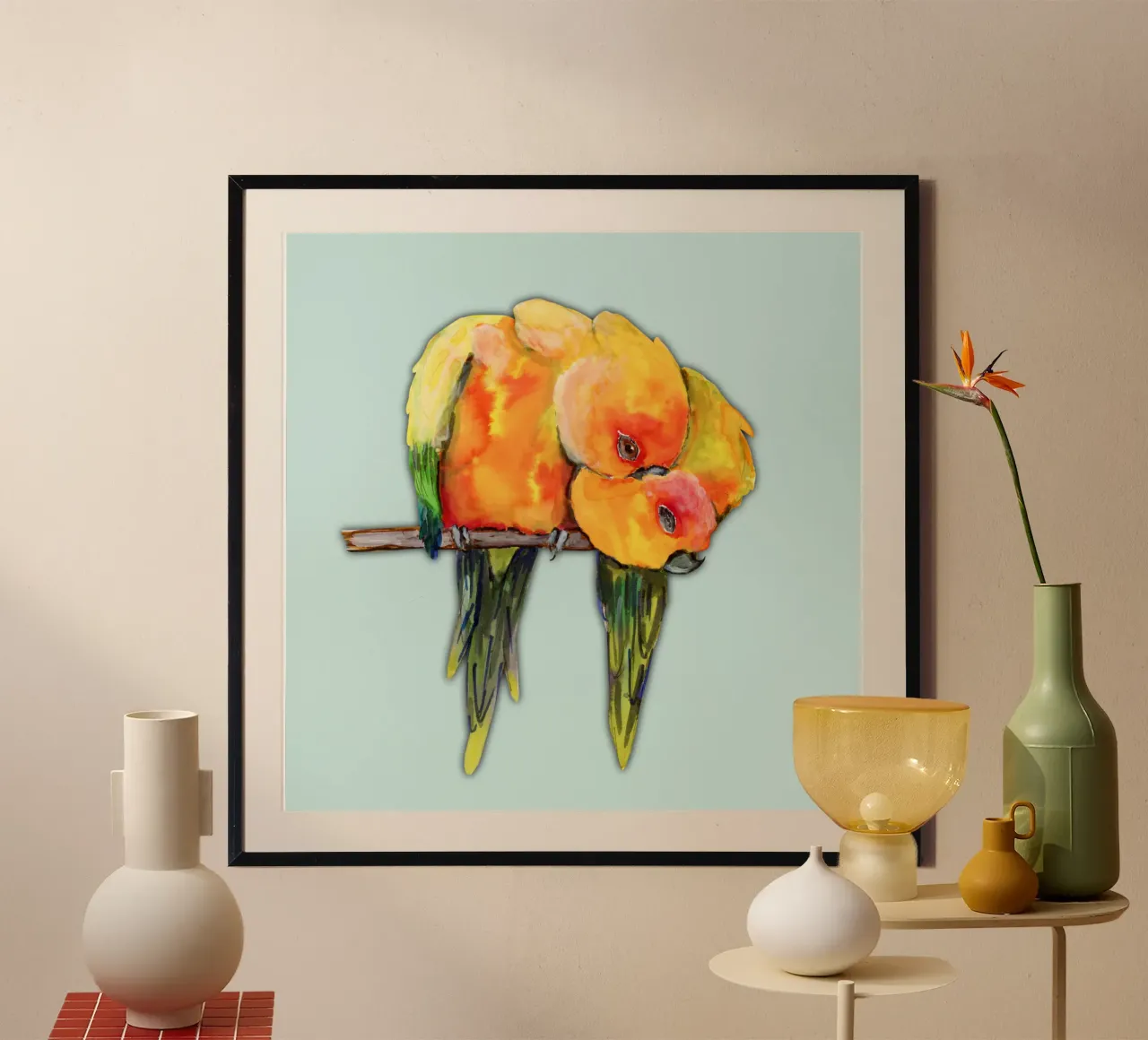 Due conuri del sole che si coccolano poster con telaio in legno da BwiseLizzy