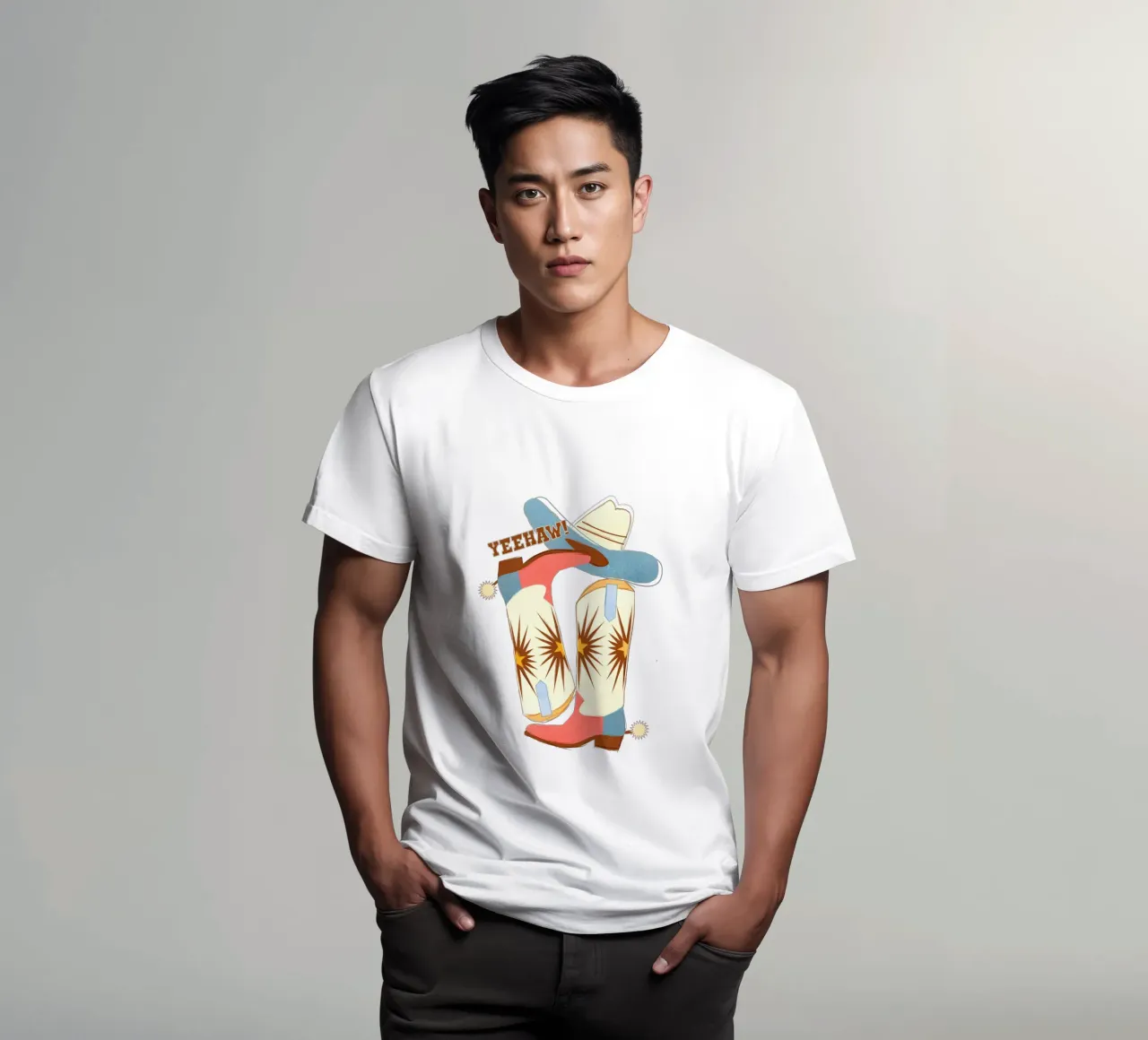 Retro "Yeehaw!" Cowboy Boots Art Print t-shirt da showmemars