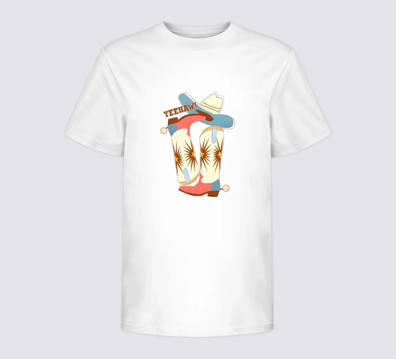 Retro "Yeehaw!" Cowboy Boots Art Print t-shirt bambini da showmemars