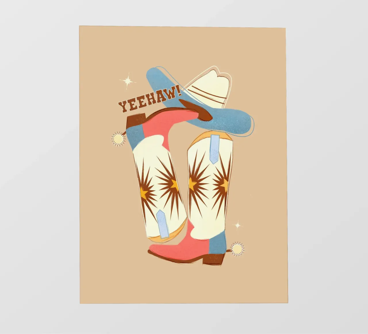 Retro "Yeehaw!" Cowboy Boots Art Print pellicola backlit da showmemars