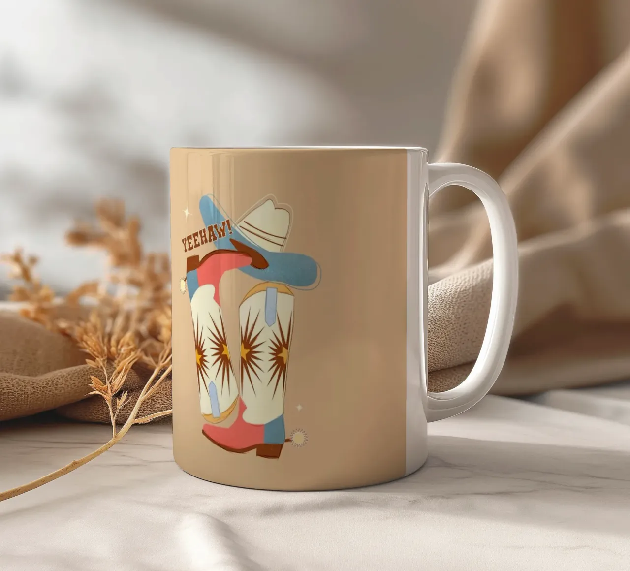 Retro "Yeehaw!" Cowboy Boots Art Print tazza in ceramica da showmemars