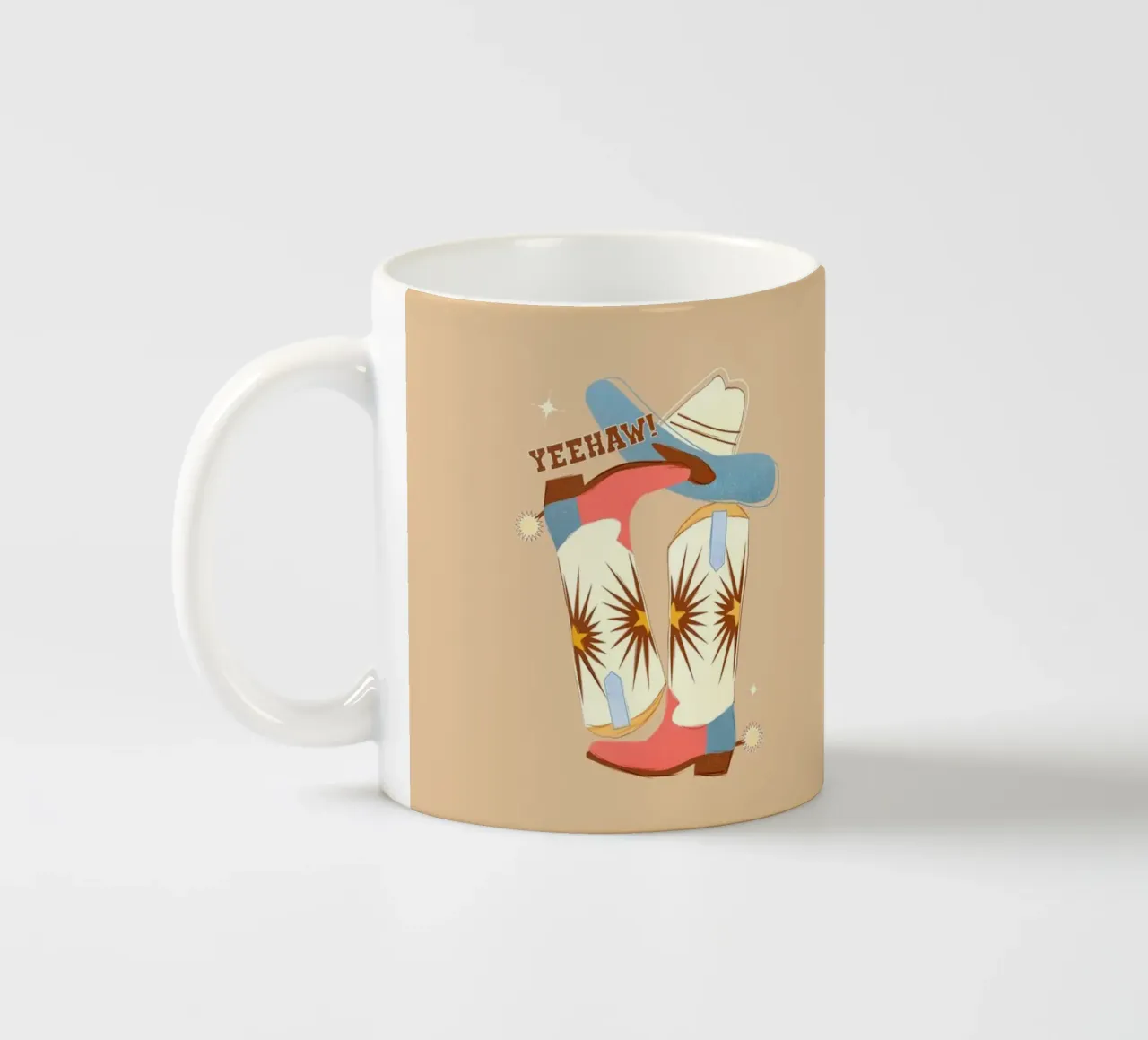 Retro "Yeehaw!" Cowboy Boots Art Print tazza in ceramica da showmemars