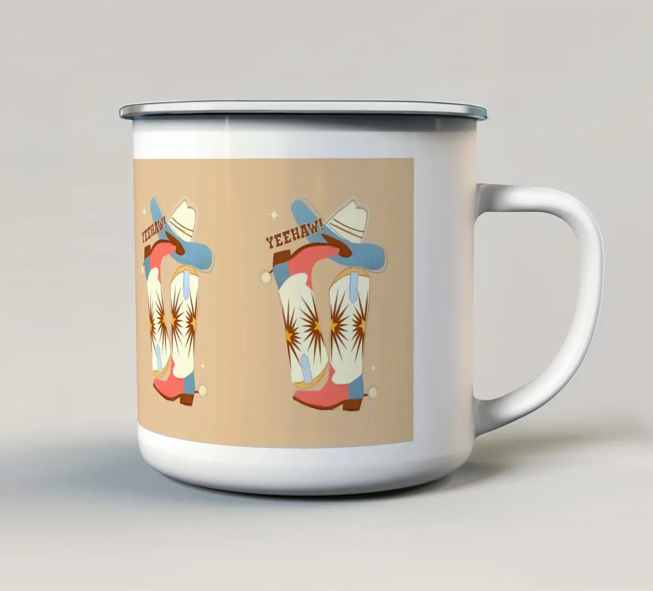 Retro "Yeehaw!" Cowboy Boots Art Print tazza in smalto da showmemars