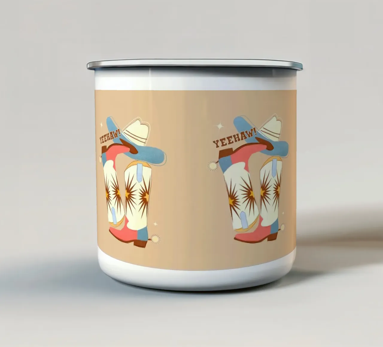 Retro "Yeehaw!" Cowboy Boots Art Print tazza in smalto da showmemars