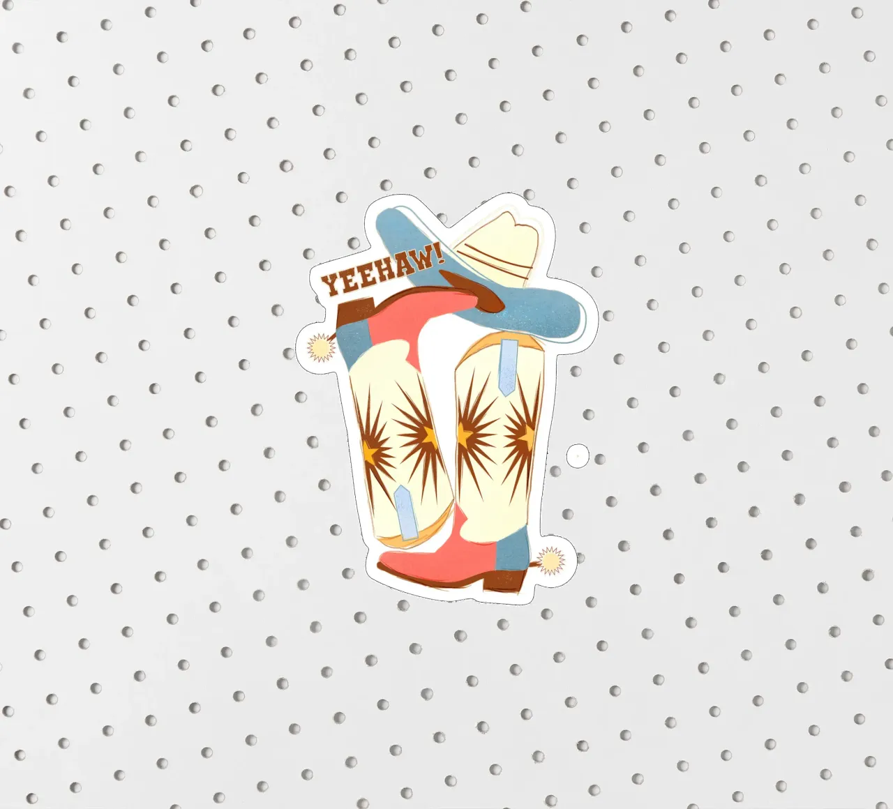 Retro "Yeehaw!" Cowboy Boots Art Print sticker by showmemars