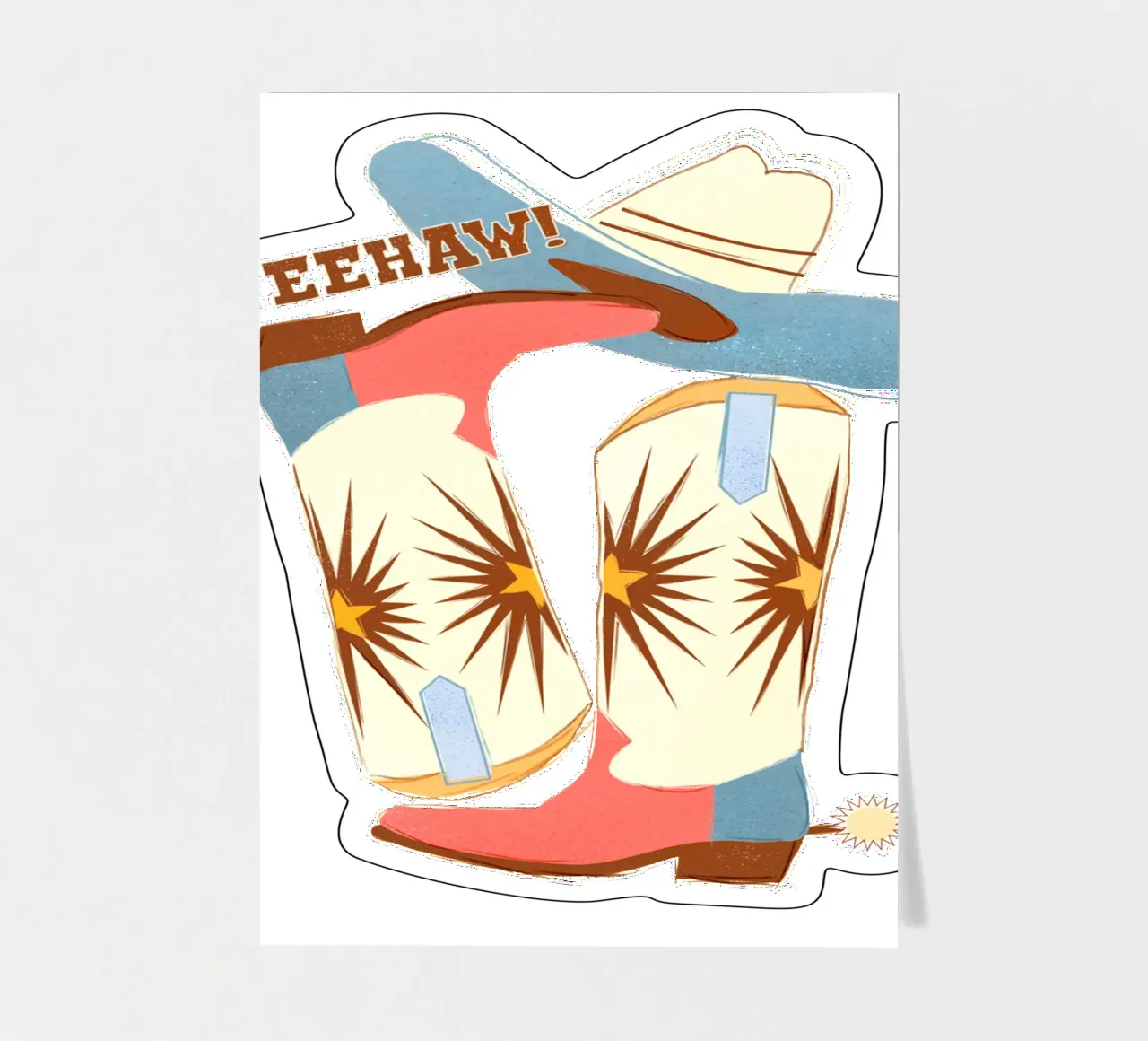 Retro "Yeehaw!" Cowboy Boots Art Print Stickerbogen von showmemars