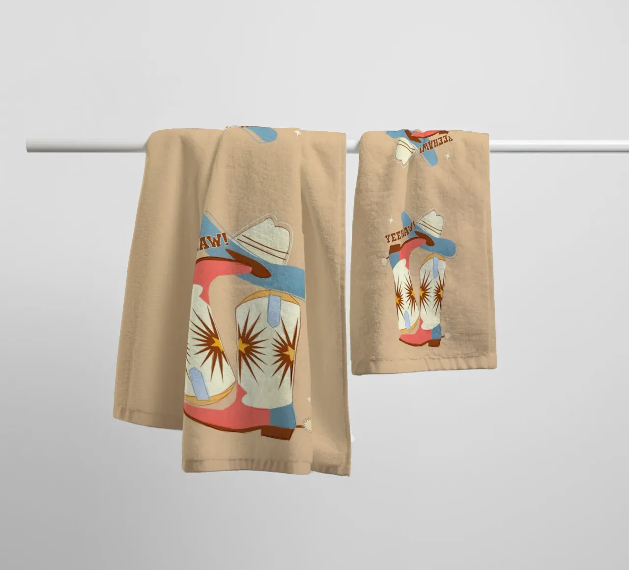 Retro "Yeehaw!" Cowboy Boots Art Print asciugamano da bagno da showmemars