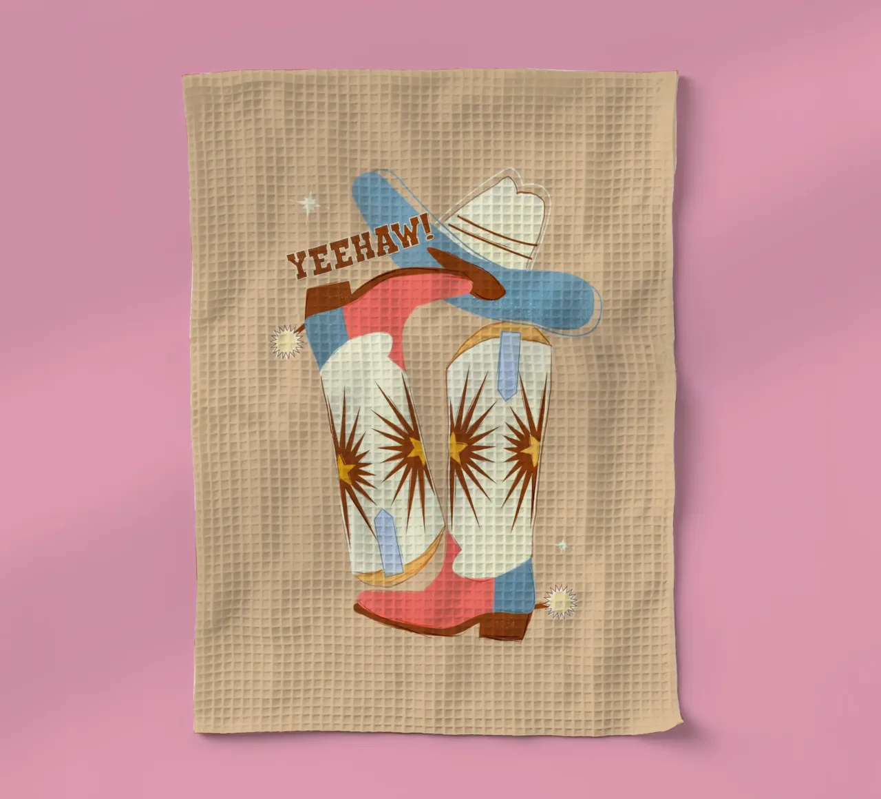 Retro "Yeehaw!" Cowboy Boots Art Print canovaccio da cucina da showmemars