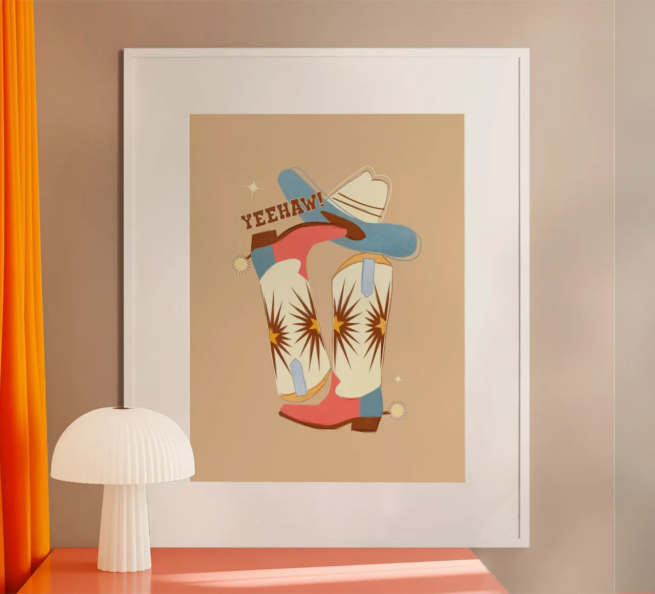Retro "Yeehaw!" Cowboy Boots Art Print carta hahnemühle da showmemars