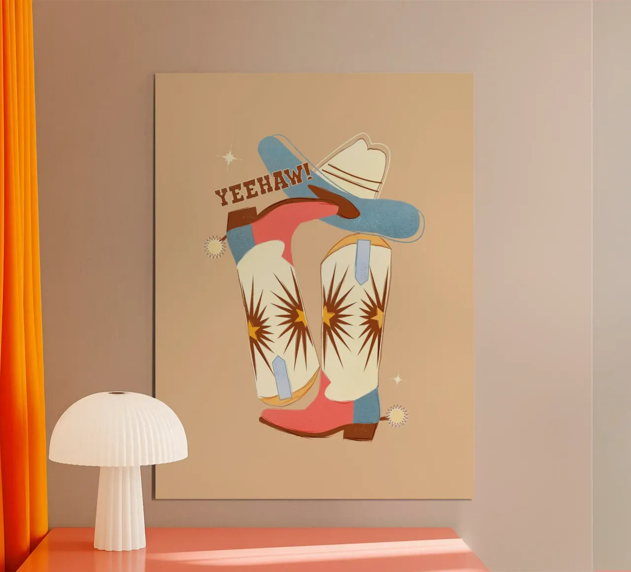 Retro "Yeehaw!" Cowboy Boots Art Print carta hahnemühle da showmemars