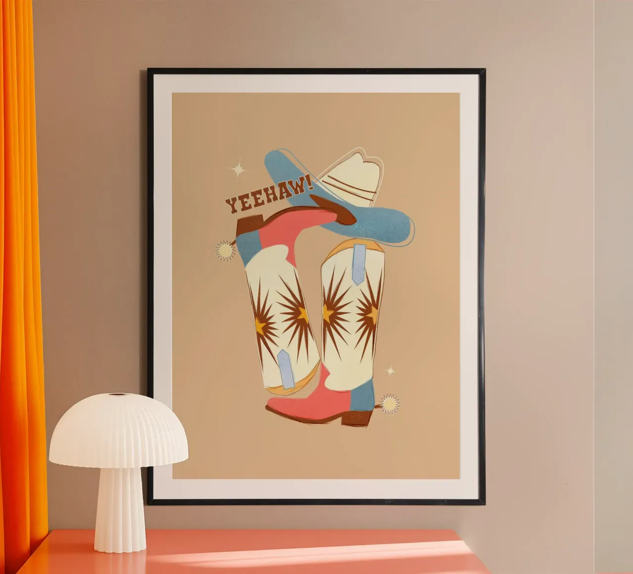 Retro "Yeehaw!" Cowboy Boots Art Print carta hahnemühle da showmemars