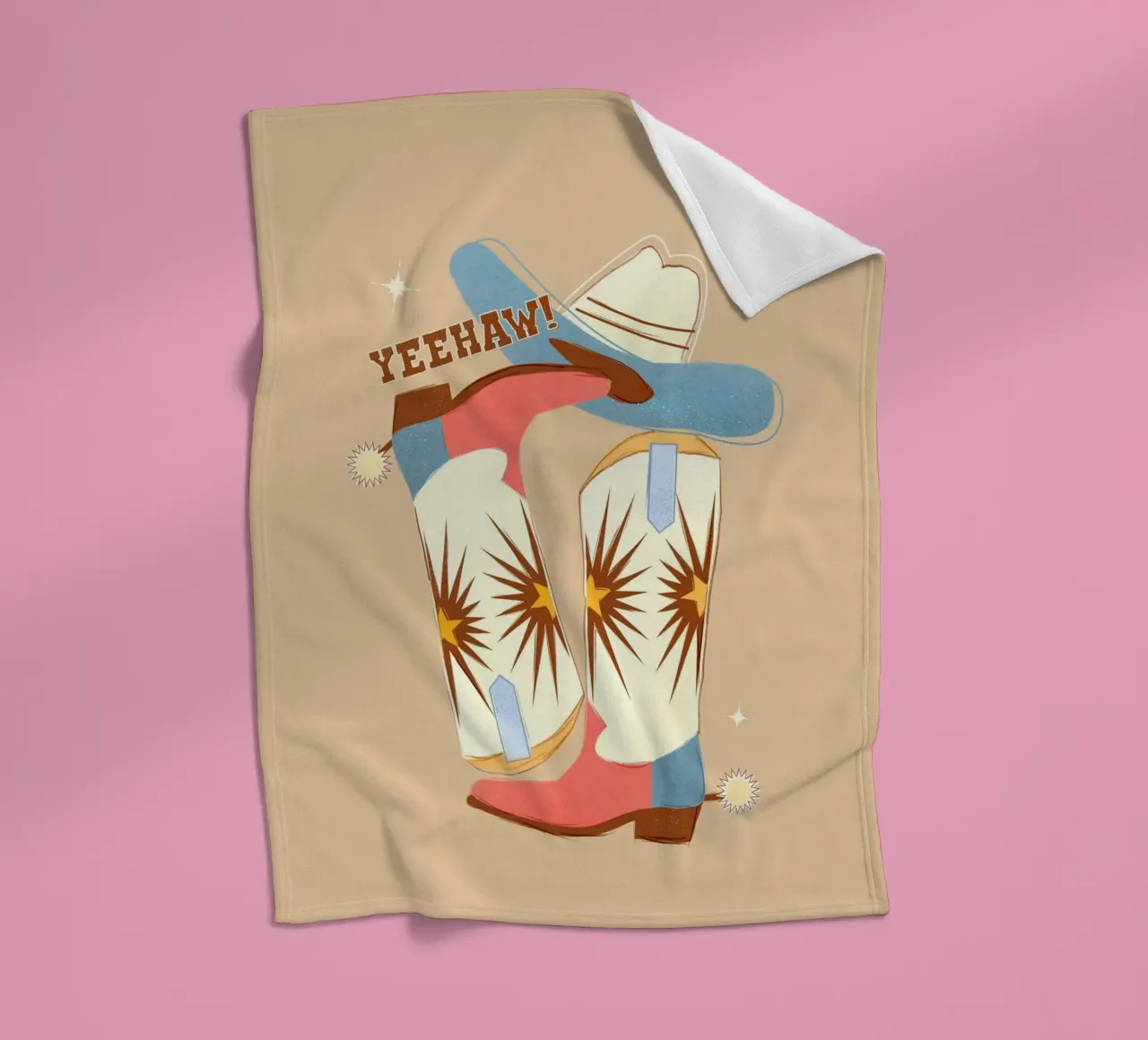 Retro "Yeehaw!" Cowboy Boots Art Print coperta in pile da showmemars