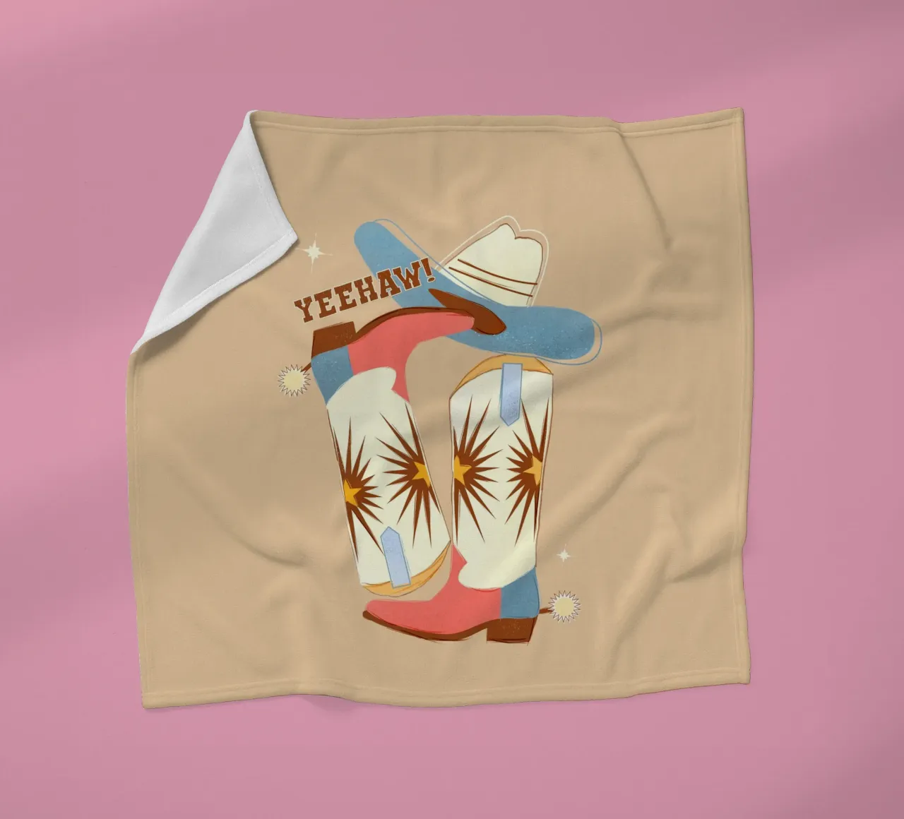 Retro "Yeehaw!" Cowboy Boots Art Print coperta in pile da showmemars