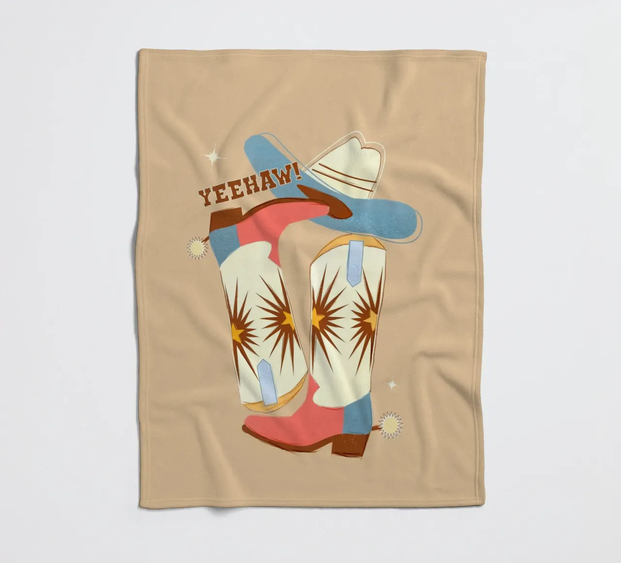 Retro "Yeehaw!" Cowboy Boots Art Print coperta in pile da showmemars