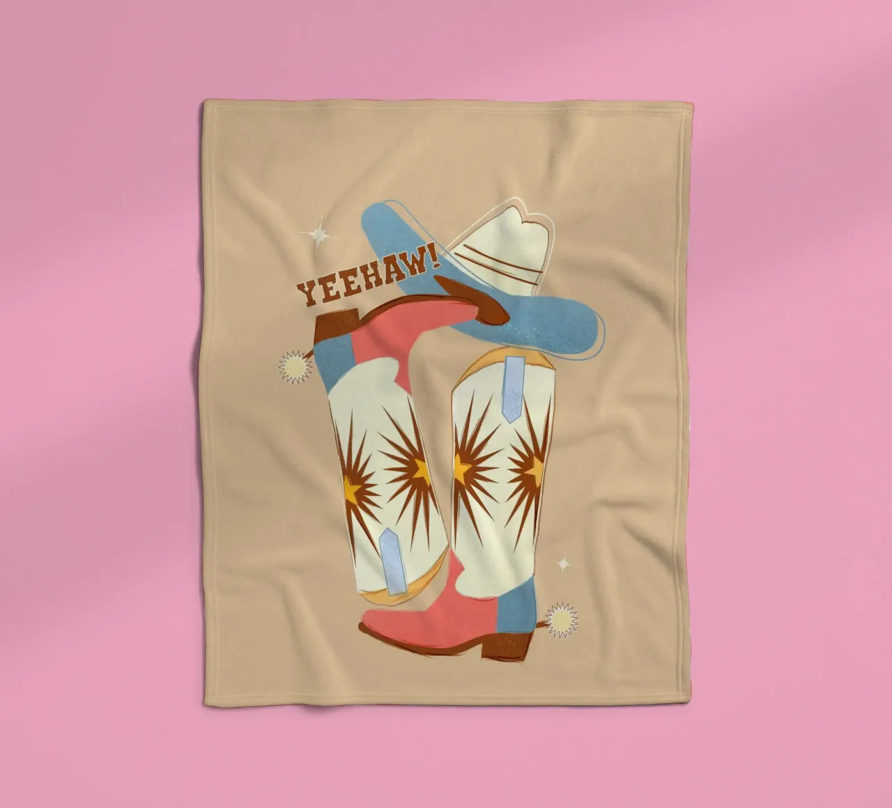 Retro "Yeehaw!" Cowboy Boots Art Print coperta in pile da showmemars