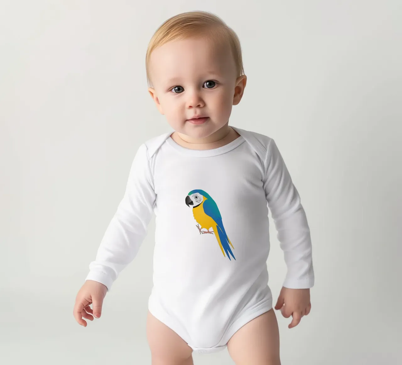 Grappige blauw met gele ara babyrompertje lange mouwen van BwiseLizzy