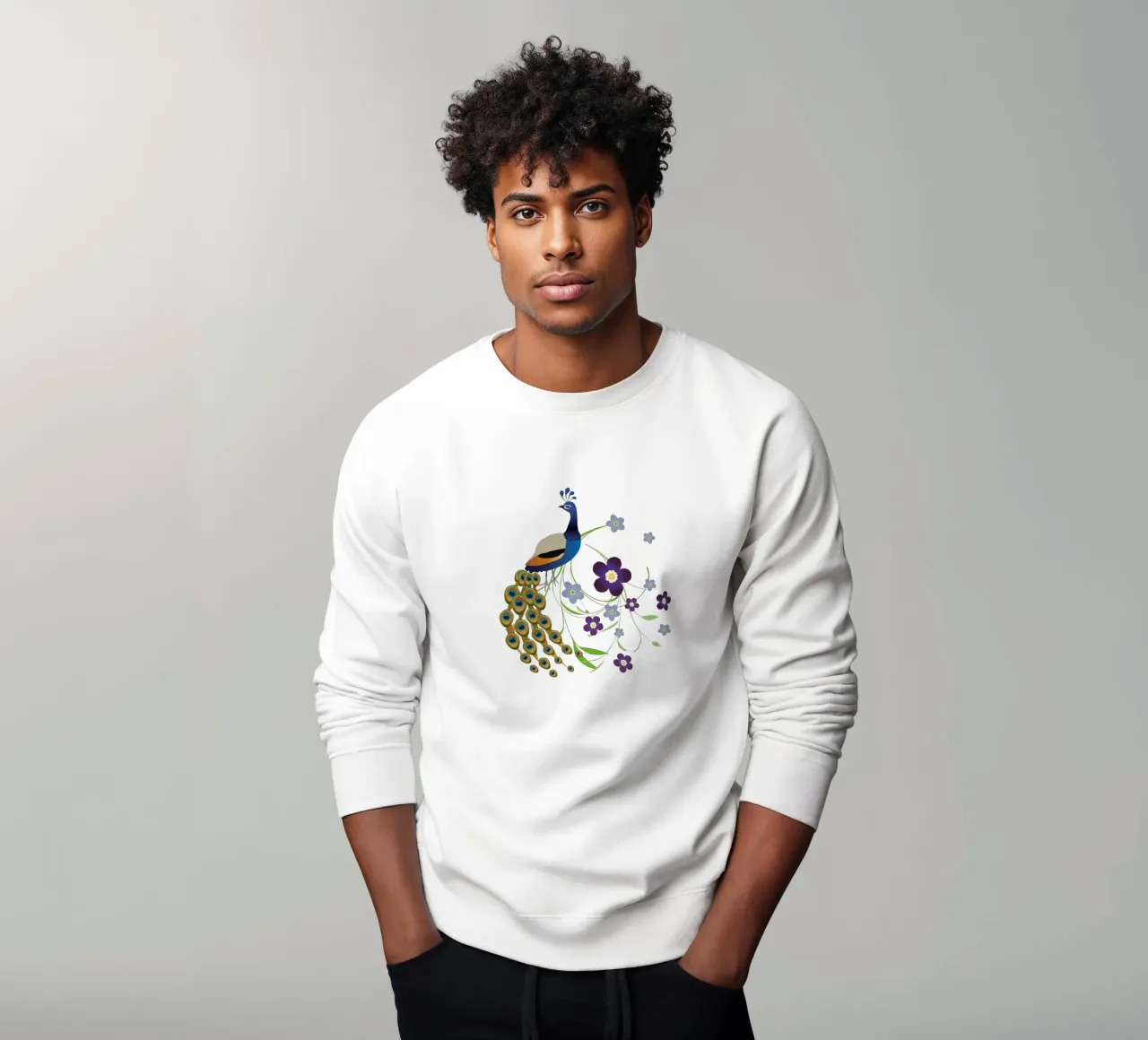 Pfau mit Blumen Sweatshirt von BwiseLizzy