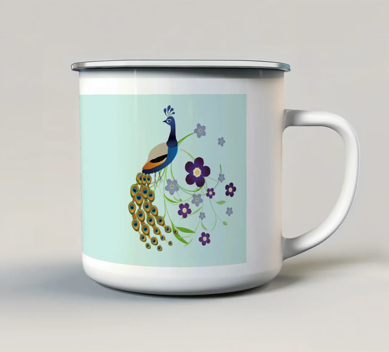 Peacock with flowers enamel mug by BwiseLizzy