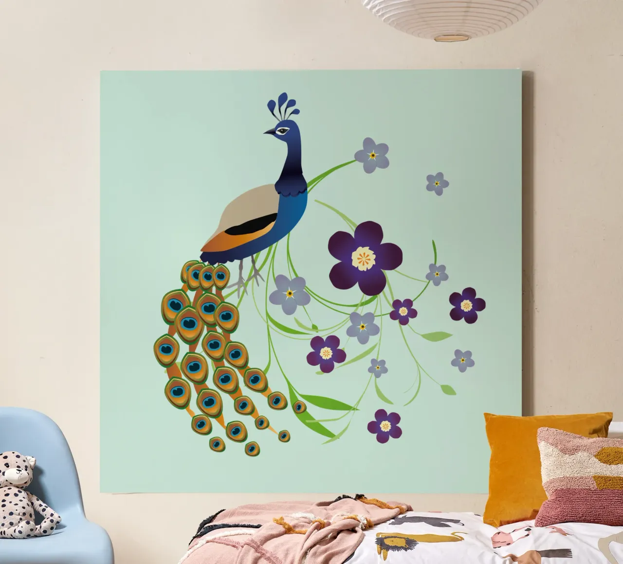 Pavone con fiori tela con Cornice a cassetta da BwiseLizzy