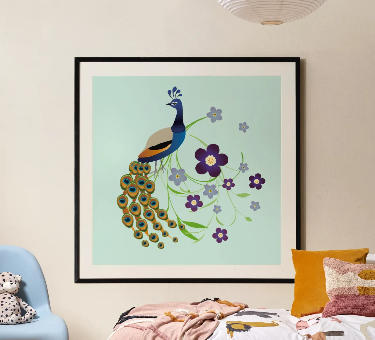 Pavone con fiori carta hahnemühle da BwiseLizzy